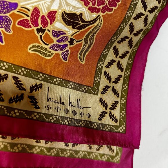 Nicole Miller Studio Silk Scarf in Cream, Pink and Orange, Boho - Picture 3 of 4